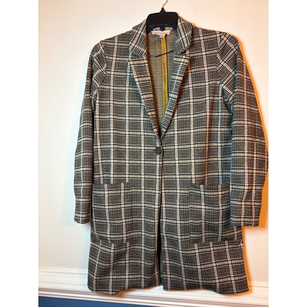 Philosophy Plaid Longline Blazer Women Small S Brown Black White One Button Coat